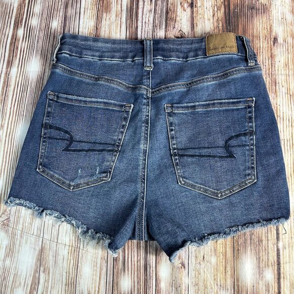 American Eagle CURVY HI RISE SHORTIE Size 4 Denim Cut Off Jean Micro Shorts 26x2 - Picture 2 of 10